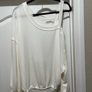 We The Free/Free People Asymmetrical Cream Soft One Shoulder Sweatshirt
